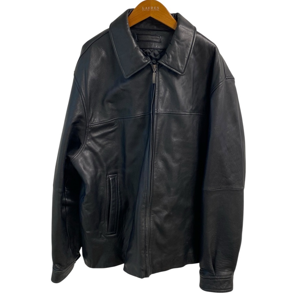Liz Claiborne Mens Outerwear Black Leather Jacket Size XL Heavy Bomber Vintage